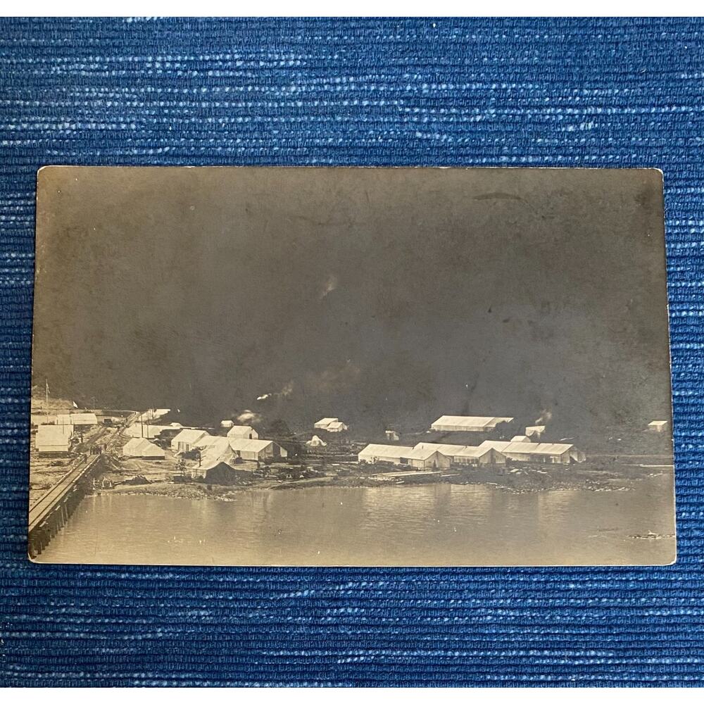 1908 Copper River Work Camp Abercrombie Rapids Alaska RPPC Real Photo Postcard